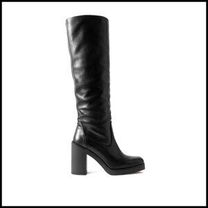 Knee High Slouchy Boots Ruched Detail Chunky Heel Side Zipper Fashion